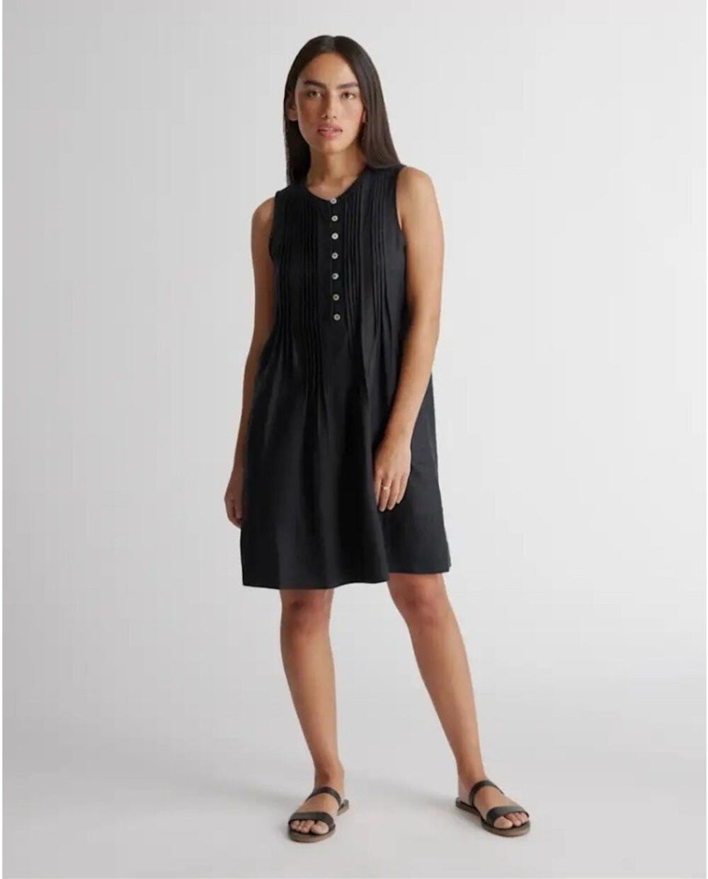 Quince Women’s 100% European Linen Sleeveless Swing Dress Black Sz M